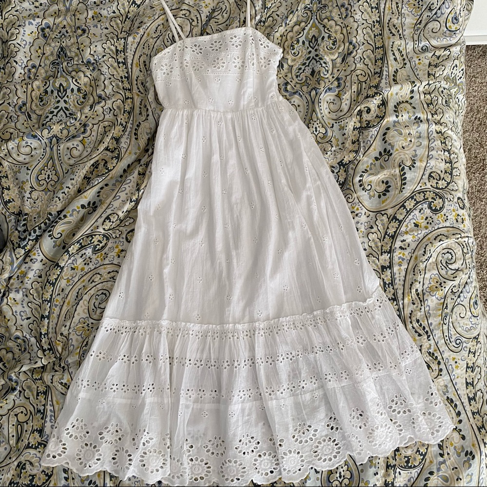 White flowy embroidered long dress